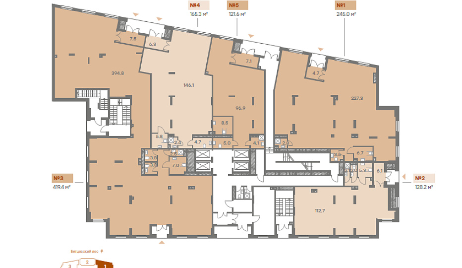 Коммерческое помещение № 121.6м² Парксайд, очередь 1  этаж